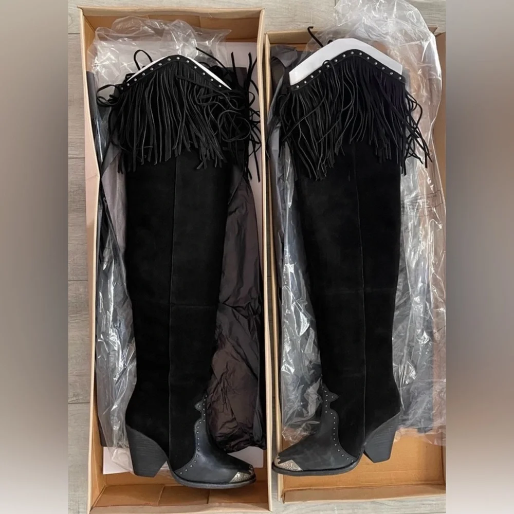 Spell evie Over-the-Knee suede and leather Fringe Boots